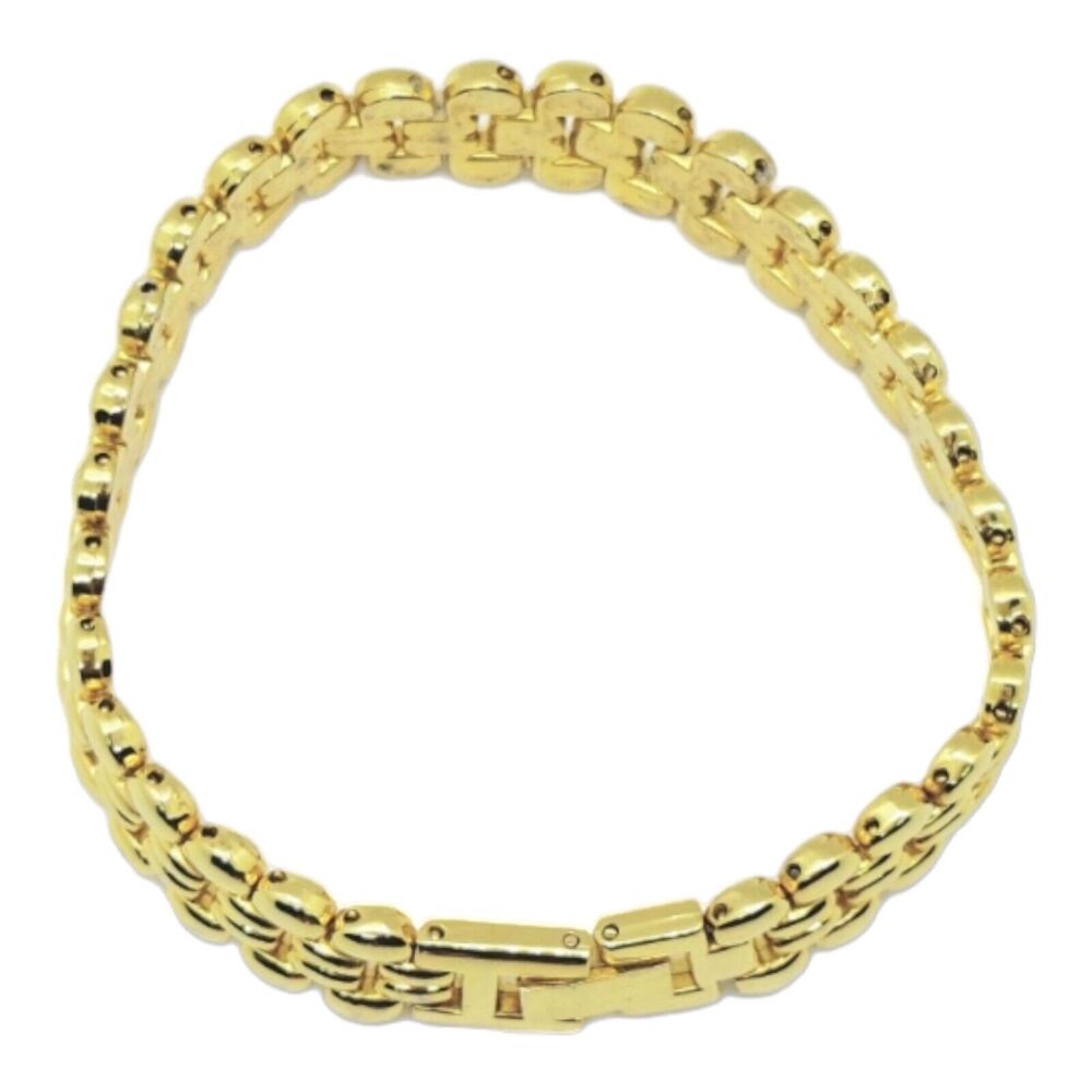 Gold Tone Triple Row‎ Jubilee Link Bracelet Women Fold Over Clasp Classic Style - Picture 6 of 7